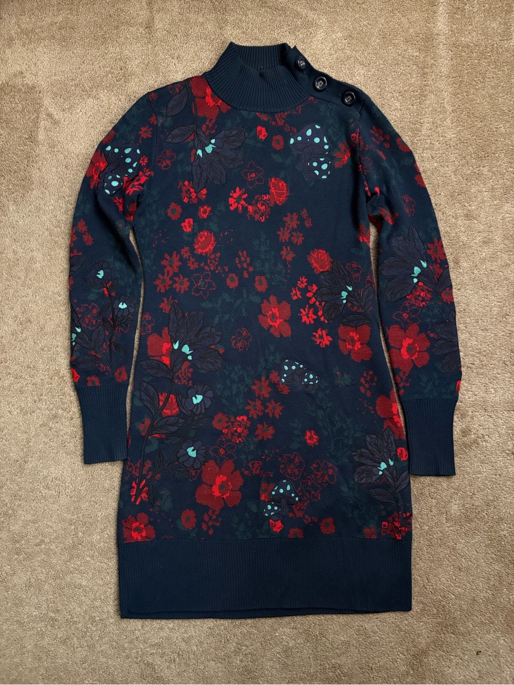 Juicy Couture Black Label Women's M Maxi Sweater Dress Fable Floral Mushroom